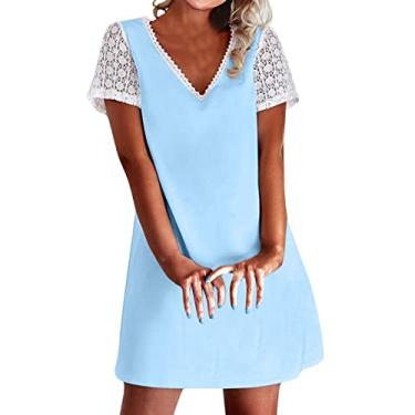 Imagem de Vestido de verão feminino de manga curta plus size mini vestido rodado Y2K vestido boutique vestido casual de confirmação, Azul-celeste, XXG