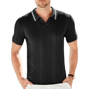 Imagem de GRACE KARIN Camisa polo masculina de malha de manga curta casual Muscle Golf, Preto, M