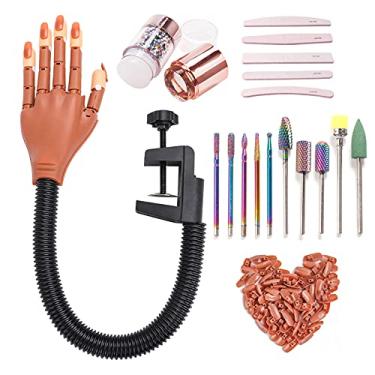 Imagem de PENNY73 Manicure Practice Hand + 100 peças de pontas de dedo falsas com 6 peças de lixa de unha, 10 peças de brocas de aço de tungstênio e carimbo de transferência