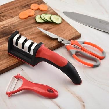 Imagem de Kit Cozinha Amolador De Faca Tesoura Profissional Descascador de Legumes
