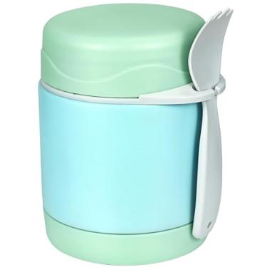 Imagem de Pote térmico Pawtong para sopa de 293 ml para comida quente infantil, para almoço quente, de aço inoxidável, com boca larga, com colher (Verde-menta)