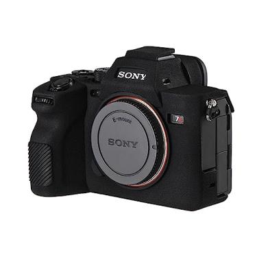 Imagem de Easy Hood Capa para câmera A7RV, antiarranhões, ajuste fino, de borracha de silicone macio, capa protetora para o corpo da câmera, compatível com câmera Sony Alpha 7R V A7RV 7RM5 DSLR (preto)