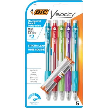 Imagem de BIC Lápis mecânicos Velocity de chumbo forte, com barril colorido, ponta grossa (0,9 mm), pacote com 5 lápis mecânicos com borrachas
