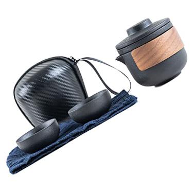 Imagem de Conjunto de chá Portátil Com Saco de Armazenamento Conjunto de Infusor de Bule de Cerâmica para Acampamento Ao Ar Livre G Pot Com 4 Xícaras Conjunto de chá de Viagem para Amantes