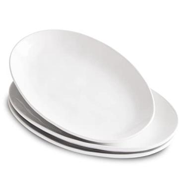 Imagem de Magclay Travessas de servir de porcelana, bandejas grandes de 30 cm, pratos ovais para aperitivos de sobremesa, carne/entretenimento/festa, conjunto de 3, branco