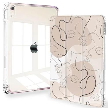 Imagem de Feams Capa para iPad Air 5ª geração, capa fina com três dobras para iPad Air 5ª/4ª geração de 10,9 polegadas 2022/2020, capa traseira transparente com hibernar/despertar e suporte de lápis automático para iPad Air 5/4, arte abstrata de linha