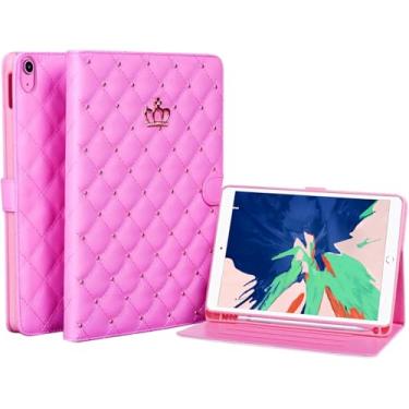 Imagem de Linda capa para iPad 9ª/8ª/7ª geração, 10,2 polegadas, coroa de couro PU, capa fólio com suporte embutido para Apple Pencil – despertar/hibernar automaticamente, vários ângulos de visão, presentes