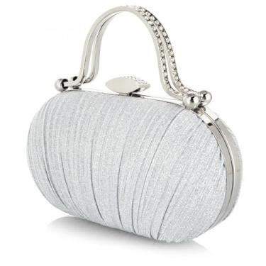 Imagem de YYW Bolsa clutch feminina com strass para noite bolsa plissada com glitter para festa de casamento, Prata, One Size