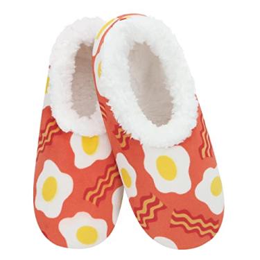 Imagem de Snoozies Meias femininas forradas com sherpa – Pantufas fofas e fofas com sola antiderrapante – Pantufas femininas quentes, Bacon e ovos, Small