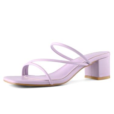 Imagem de Shoe'N Tale Sandálias femininas salto baixo grosso salto bloco quadrado aberto bico aberto slip on mules, Roxa, 36
