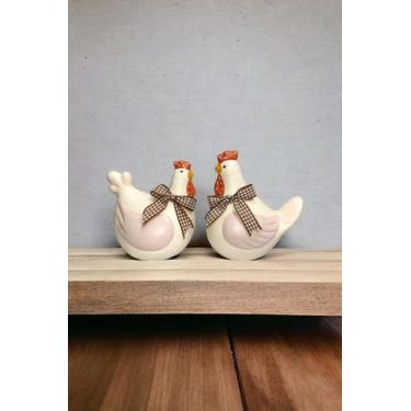 Imagem de Enfeite Decorativo Casal Galo e Galinha com Lacinho cor Rose - HP Deco