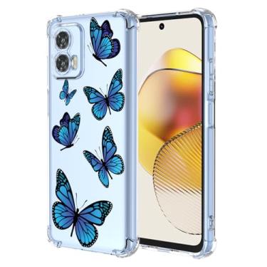 Imagem de KOARWVC Capa para Moto G73, Motorola G73 XT2237 Capa protetora fina de TPU macio com absorção de choque, padrão de borboleta, capa traseira para Motorola Moto G73 borboleta azul