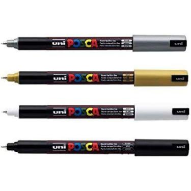 Imagem de Kit 4 Posca PC-1MR Prata, Ouro, Preta e Branca  0.7mm Uni - Uni-ball