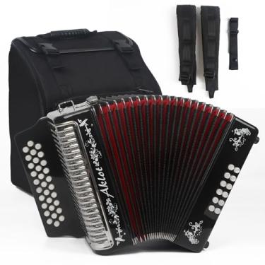 Imagem de AKLOT Acordeão: 31 teclas 12 graves F/B/E acordeão para adultos, instrumentos de acordeão diatônico para iniciantes, acordeão com estojo de transporte, alça preta