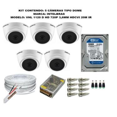 Imagem de Kit 5 Câmeras Segurança VHC 1120D Hd 720 bullet Intelbras + cabos cone