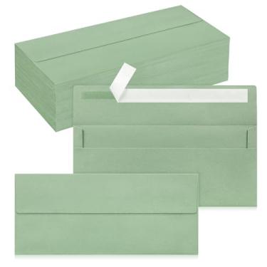 Imagem de Pacote com 100 envelopes empresariais nº 10, envelopes autoselados em verde sálvia padrão para envio comercial seguro e jurídico, escritório, cheques, cartas, faturas, 10 x 23 cm