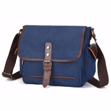 Imagem de Bolsa mensageiro de lona - Bolsa tiracolo vintage militar para homens e mulheres, Azul, Medium