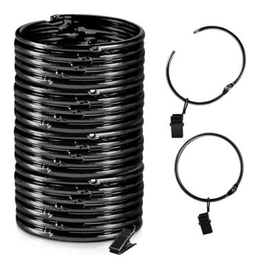 Imagem de Pacote com 24 anéis de cortina de 5 cm com clipes, clipe de metal aberto para cortina, clipes de cortina de chuveiro com anéis, ganchos de ferro decorativos para varões de janelas à prova de ferrugem