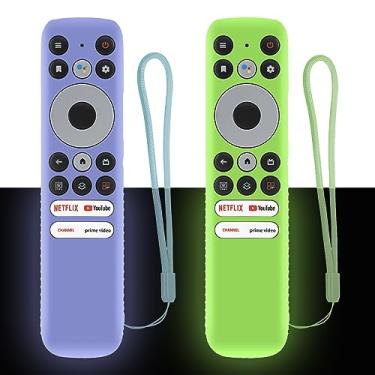 Imagem de JKZTJOF Pacote com 2 capas de controle remoto luminosas compatíveis com controle remoto TCL Smart TV, capa à prova de choque para controle remoto TCL RC902N FMR1, capa de silicone leve antiderrapante