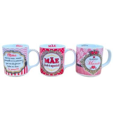 Imagem de Jogo 3 canecas 300ml Frases Mãe - Kit Porcelana - Dec. RS/VM - Antilop