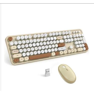 Imagem de Teclado e Mouse Sem FIo Colorido Cor Creme Portátil USB com Receptor 2,4GHZ