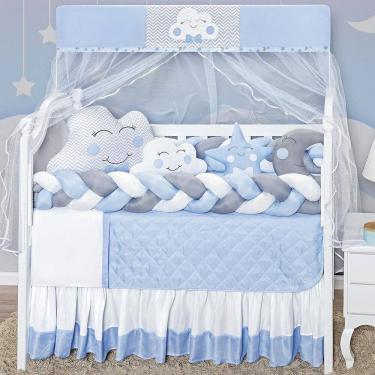 Imagem de Kit Berço Com Duas Laterais Formato Nuvem 12 Peças Azul
