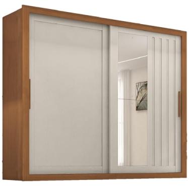 Imagem de Guarda Roupas Casal Ripado com Espelho 2 Portas de Correr 4 Gavetas Trianon Madeirado/Areia Zanzini