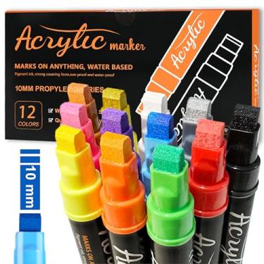 Imagem de AOKELEON Marcadores de tinta jumbo de 12 cores, ponta de feltro jumbo de 10 mm, canetas de tinta acrílica para pintura rupestre, tela, pôster, pedra, cerâmica, vidro, madeira, plástico