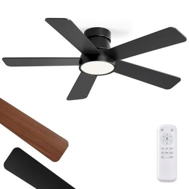 Imagem de Fanbulous 42 Inch Ceiling Fans with Lights and Remote,Outdoor Indoor Modern Flush Mount Ceiling Fan with 3CCT 6-Speed Quiet DC Motor,Black Small Low Profile Ceiling Fan for Bedroom Living R