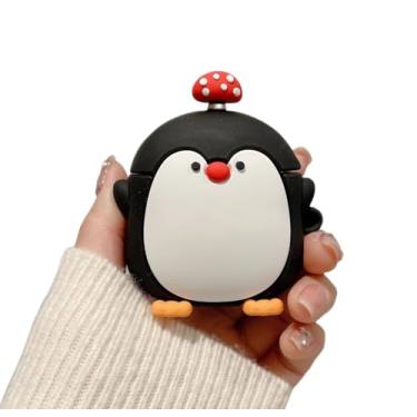 Imagem de Capa de fone de ouvido para AirPods Pro 2, capa fofa engraçada com chapéu de cogumelo pinguim, capa protetora de TPU macio, Happy Lucky Penguin AirPods Pro 2, capa protetora para fones de ouvido