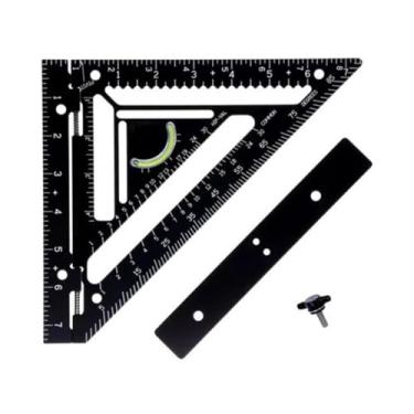 Imagem de Ferramenta de Layout Quadrado de Carpinteiro de Liga de Alumínio Régua Triangular Preta para Projetos de Marcenaria