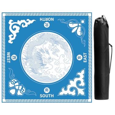 Imagem de Zhaoyao Mahjong Mat, Anti Slip Blue Mahjong Mat for Table with Black Carrying Bag Noise-Reducing Mahjong Table Mat for Poker, Board Games, Dominoes (31.5”x 31.5”)