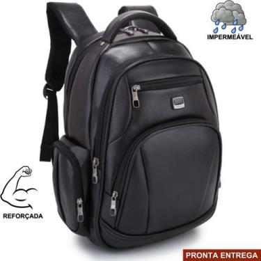 Imagem de Mochila de Couro Preta Grande Notebook Escolar Masculina/Feminina - Ne