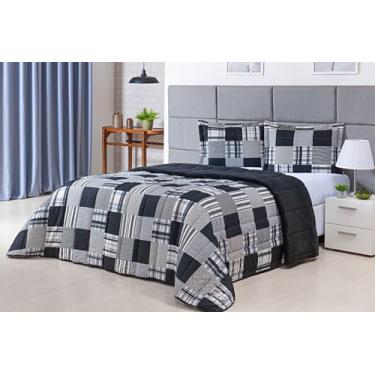 Imagem de Coberdrom Colcha Cobre Leito Edredom Com Enchimento Para Cama de Casal Queen 400 Fios Dupla Face Jogo de Cama kit com 3 Peças (Geométrico Preto)