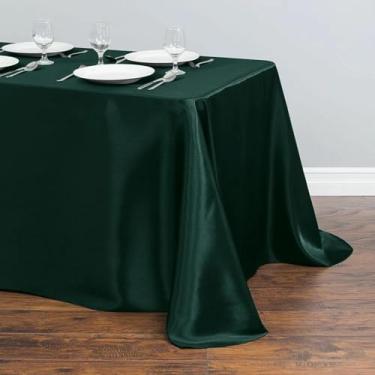 Imagem de Toalha de mesa retangular de cetim, capa de sobreposição de mesa, festa, feriado, jantar, casamento, banquete, decoração (145X160cm/verde floresta)