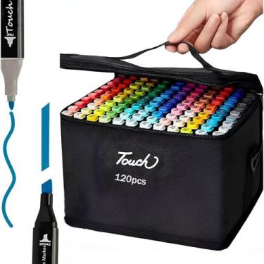 Imagem de Conjunto 120 Canetinhas P/ Colorir Desenho Marca Texto Bolsa Estojo Es