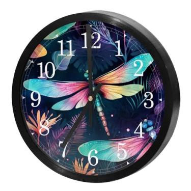 Imagem de LILINWAN Relógio de parede libélula roxo 24 cm, silencioso, sem tique-taque, operado por bateria, para escritório, escola, quarto, casa