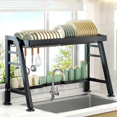 Imagem de AKALNNB Escorredor de pratos sobre a pia, organizador de escorredor de pratos expansível de camada única grande para cozinha, suporte de utensílios de prateleira de armazenamento, comprimento 65.8 cm