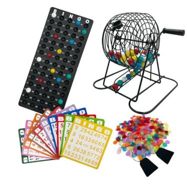 Imagem de SUTIMSHE Deluxe Bingo Game Set,Bingo Set Includes Metal Cage,600 Mixed Color Plastic Chips,100 Large Cards,75 Bingo Balls,Plastic Masterboard, 2 Velvet Bag,Great for Adults Large Group and Parties