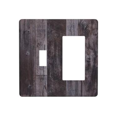 Imagem de OILbiexn Capas de tomada decorativas com placa de madeira marrom cinza vintage design de prancha de madeira 2 Gang 1 Gang Placa de parede interruptor de interruptor de luz interruptor de interruptor