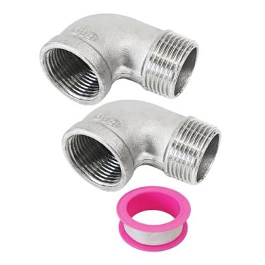 Imagem de AUXBC 2 peças de cotovelo de rua de 90 graus, macho NPT de 3/10.2 cm x fêmea NPT de 1/5.1 cm, acessórios para tubos de aço inoxidável 304 para tubo de água, tubo de ar, tubo de PVC com 1 fita
