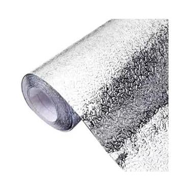 Imagem de Papel Alumínio Adesivo para Cozinha, 40cm x 3m, Resistente à Gordura e Calor até 250°C, Impermeável, Prata