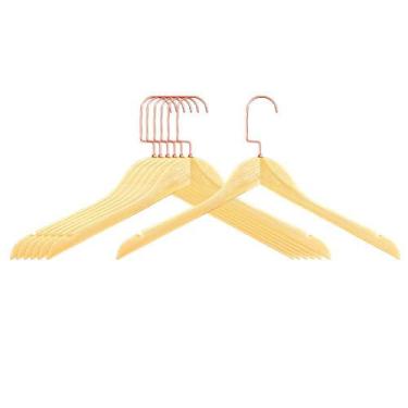 Imagem de Kit 80 Cabides de Madeira Marfim com Gancho Luxo Rosé Gold - Up Manequ