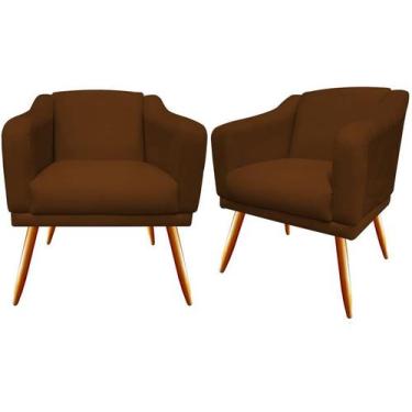 Imagem de Kit 2 Poltronas Decorativa Atena Couro Marrom Pés Madeira Ms Decor - M
