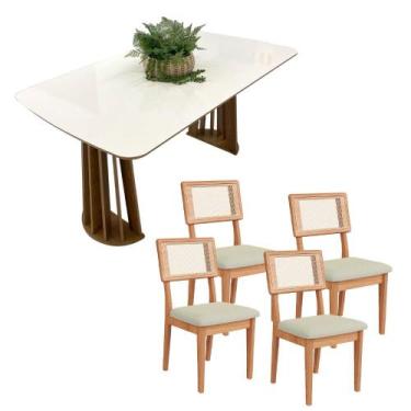 Imagem de Mesa de Jantar 1,60m c/ Tampo de Vidro + 4 Cadeiras 100% MDF - Dalla C