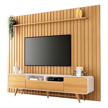 Imagem de Rack Bancada época Com Painel Ripado You 2.7 Cinamomo Off White - Hb Móveis