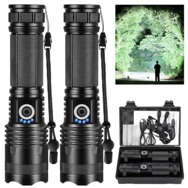 Imagem de GDPLUS Lanternas de LED recarregáveis de alto lúmens, 2 pacotes de lanterna super brilhante de 990.000 lúmens com 5 modos, potente luz de flash à prova d'água para casa, emergências, acampamento