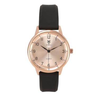 Imagem de Top Plaza Relógio feminino com mostrador grande, pulseira de silicone preta de fácil leitura, mostrador analógico clássico, Preto, small