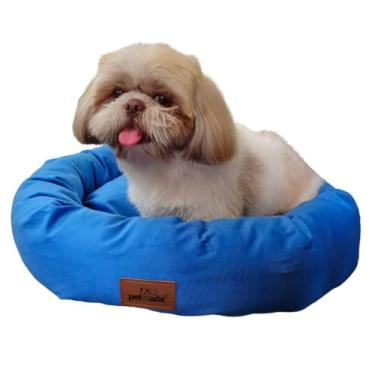 Imagem de Cama redonda para pet cachorro gato de porte médio Petizada anti-alérgica fofinha confortável quentinha fácil de lavar 60x60x16cm (Azul)