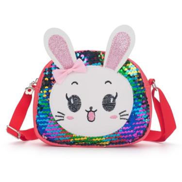 Imagem de LJCTULY Bolsa infantil de coelhinho de lantejoulas para crianças, bolsa de ombro transversal, presente de aniversário em caixa, bolsas para meninas, Arco-íris, Casual